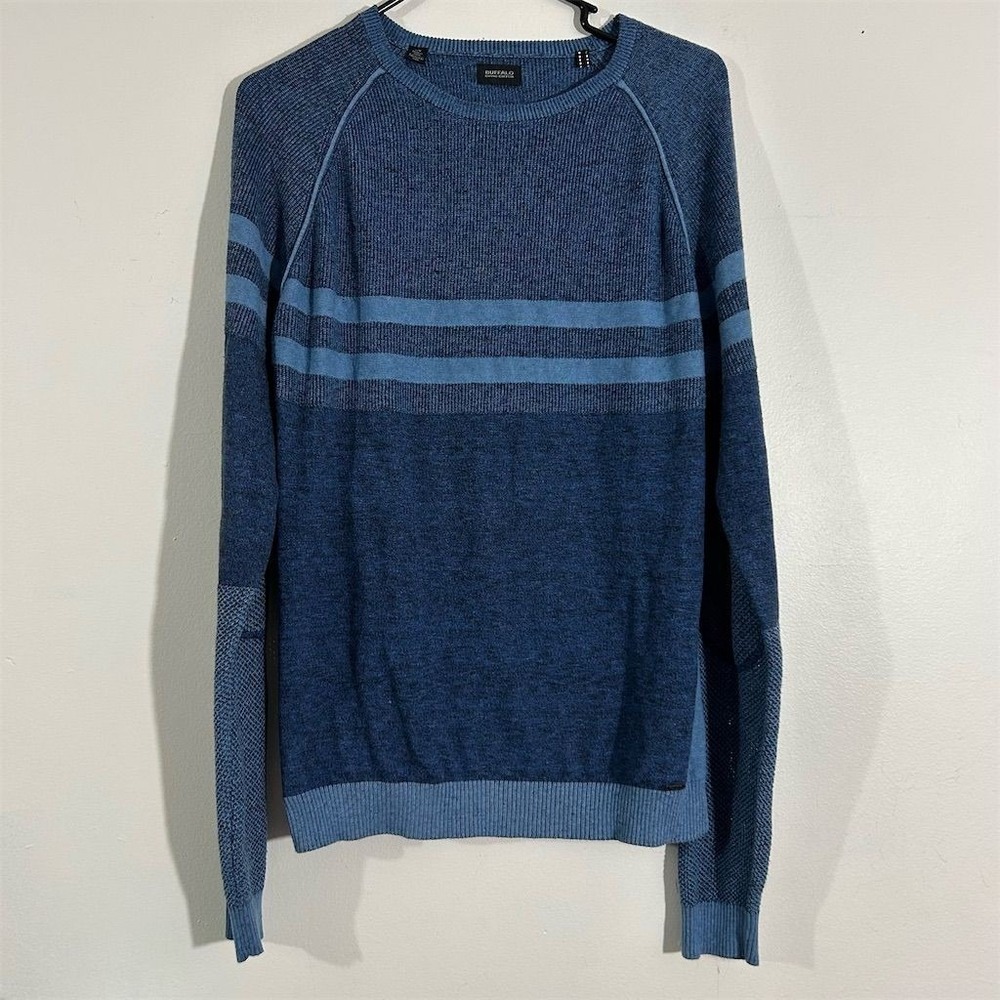 Buffalo David Bitton Men's Blue Striped Crewneck Sweater Size L